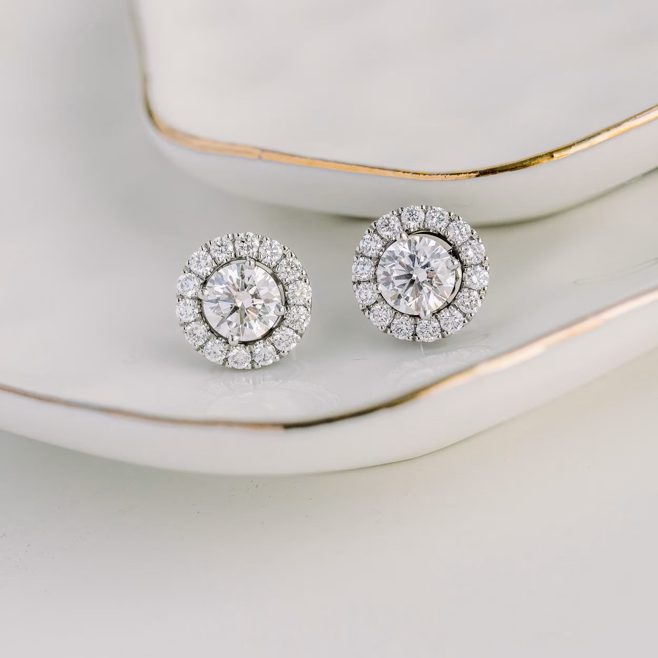 1.20 TCW Round Cut Moissanite Halo Earrings in Gold 1